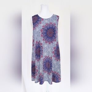 Agnes & Dora Women's Size Medium Sleeveless Dress Blue Plum White Geometric